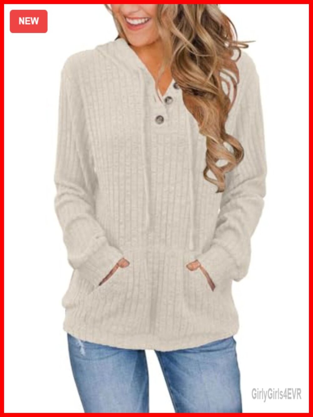 Womens Tunic Hoodie Sweatshirt Long Sleeve Pullover Button Neck Pocket